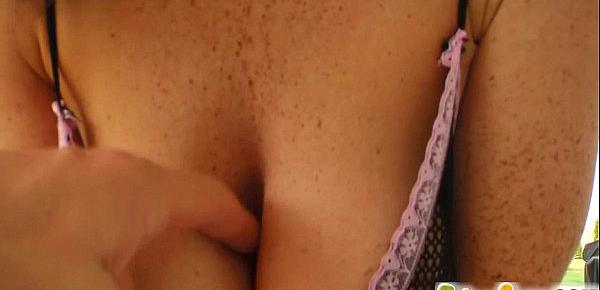  Prime Cups Freckly big rack cutie fucks and sucks them both easily